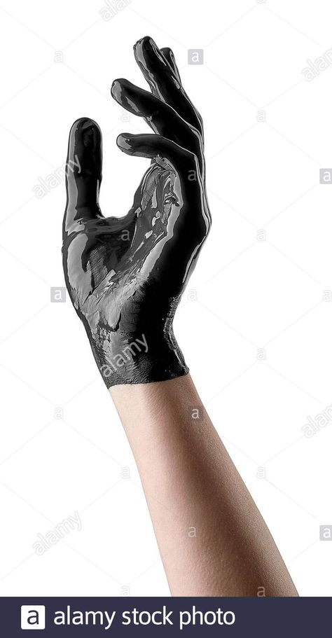 Elegant female hand in black latex glove on a white background. Female hand in liquid black oil or black acrylic paint Stock Photo Glove Reference, Gloves Anime, Hand Gesture Drawing, Gloves Drawing, Black Latex Gloves, Latex Glove, Hands Reference, Hand Poses, Art Shadow