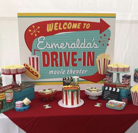 Theatre Party, Drive In Movie Theater, Backyard Movie, 35th Birthday, Drive In Movie, 60th Birthday Party, Movie Party, Movie Theater, 60th Birthday