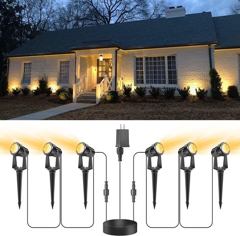 VOLISUN Outdoor Spotlights,Low Voltage Landscape Lights with Transformer and 75ft Cable,Waterproof Landscape Lighting spot Lights for House,Fence,Tree, Flags(6 Packs,Warm White) Outdoor Spotlights On House, Outdoor Spotlights, Fence Trees, Garden Pools, Americana Farmhouse, Outside Lighting, Landscape Spotlights, House Fence, Led Landscape Lighting