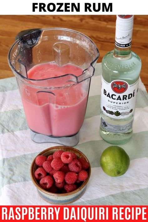 Learn how to make the best homemade frozen Raspberry Daiquiri. Our quick & easy Cuban cocktail recipe features white rum, fresh raspberries, lime juice, simple syrup and ice. Use a blender like a Vitamix to prepare a refreshing rum cocktail for a crowd or party. The blender creates a smooth consistency that can easily be poured into cocktail glasses and garnished with lime wedge and fresh berries. Hemingway's favourite Bacardi cocktail is a classic you'll love at Christmas or the holidays. Bacardi White Rum Cocktails, Raspberry Bacardi Drinks, Daquiri Recipe Traditional, Raspberry Cocktail Recipes, Blender Cocktails, Frozen Alcoholic Drinks Recipes, Bacardi Cocktails, Frozen Daiquiri Recipe, Cocktail For A Crowd