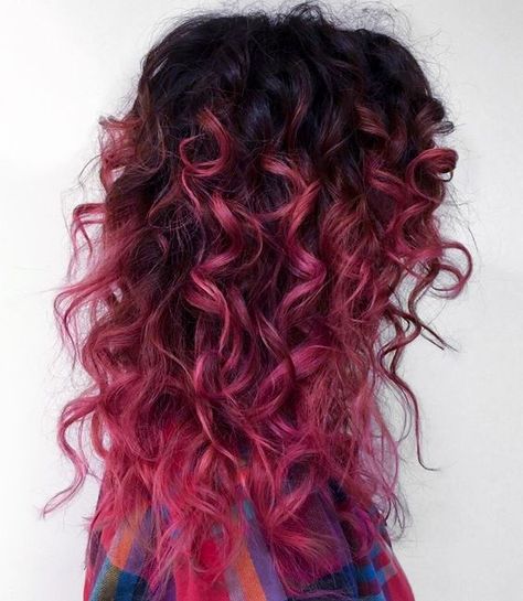 Pink Curls, Ombre Curly Hair, Best Ombre Hair, Red Curls, Ombre Hair Blonde, Bright Red Hair, Hair Brunette, Ombre Pink, Colored Curly Hair