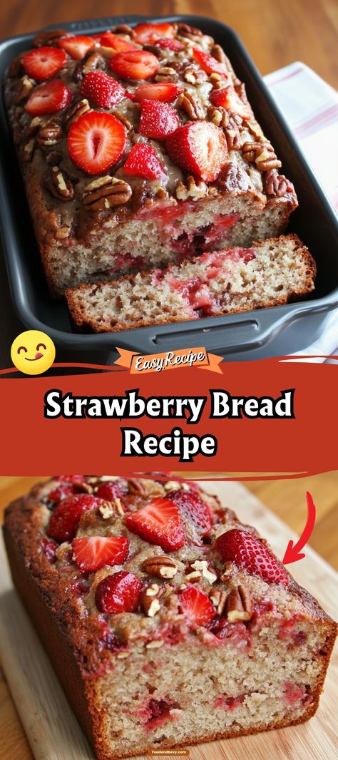 Brighten your day with this fresh and fruity Strawberry Bread. Packed with juicy strawberries in every bite, this moist and tender loaf is ideal for breakfast, brunch, or a sweet treat anytime. Simple to make and utterly delicious! #StrawberrySeason #FruitBread #BakingFun Strawberry Loaf Cake, Strawberry Loaf, Reeses Desserts, Strawberry Bread Recipe, Sticky Toffee Pudding Cake, Strawberry Bread Recipes, Gooey Cake, Light Dessert, Chicken Cake