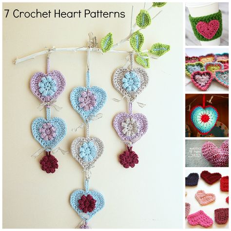 HeartCollage2 Free Heart Crochet Pattern, Crocheted Hearts, Crochet Valentine Patterns, Crochet Holiday, Heart Wall Hanging, Crochet Hanging, Crochet Hearts, Hanger Crafts, Crochet Heart Pattern