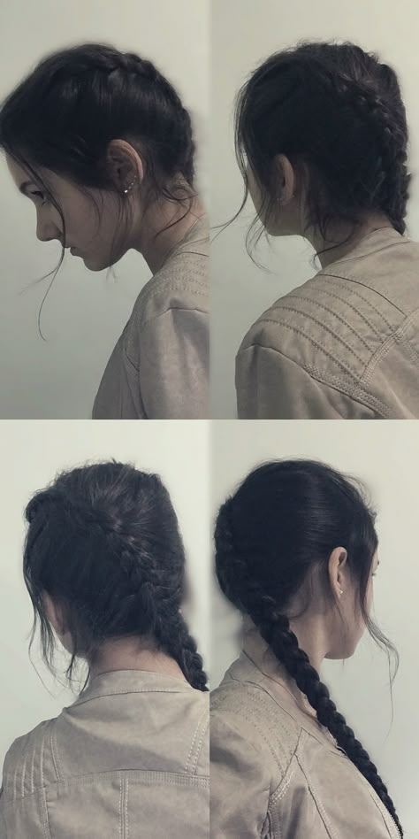 Katniss Everdeen inspired reverse french braid. Katniss Inspired Outfits, Katniss Everdeen Inspired Outfits, Katniss Everdeen Hairstyles, Katniss Hairstyle, Survival Hairstyles, Apocalypse Hairstyles, Apocalypse Hair, Hunger Games Inspired Outfits, Katniss Everdeen Hair