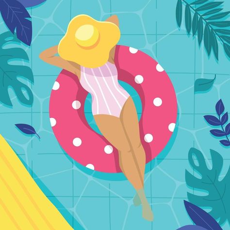 Pool Float Illustration, Pool Float Drawing, Classy Pool, Swimming Pool Drawing, Pool Illustration, Pool Painting, Pool Drawing, Pool Paint, Woman Relaxing