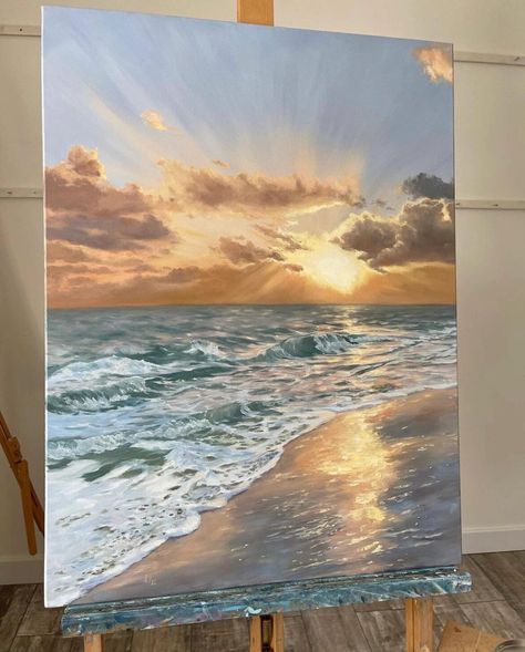 Ocean Vibe Painting, Sunset Over The Ocean, Sunrise Painting, Pretty Pics, Canvas Painting Designs, Landscape Art Painting, Cat Air, Water Element, Small Canvas Art