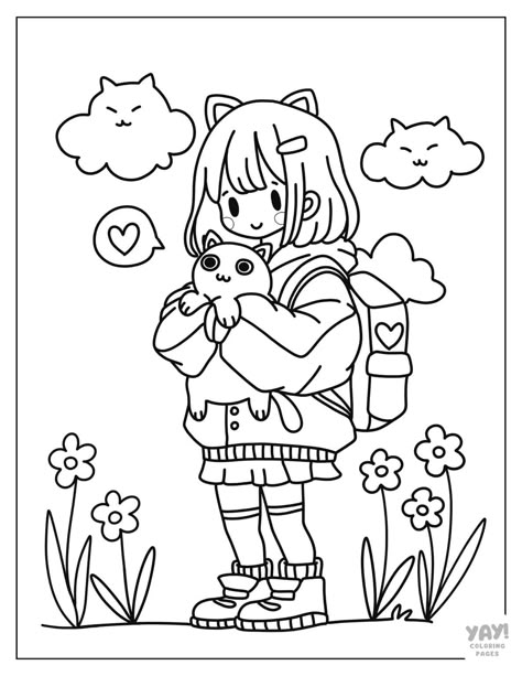 Simple Cute Coloring Pages, Coloring Page Kawaii, Cute Pictures To Color, Coloring Pages Cute, Things To Color, Colouring Sheets For Adults, Manga Coloring Book, Color Drawing Art, Spring Coloring Pages