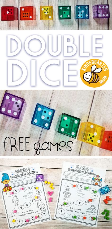 Try these FREE Double Dice Games with your Students!   Learning through play is a valuable tool for students of any age.  Students simply seem to be able to retain information quicker and for longer when they are engaged with their assigned activity. Beginning Addition, Dice Addition, Kindergarten Math Curriculum, Math Addition Games, Sped Math, Math Card Games, Number Value, Addition Games, Preschool Homeschool