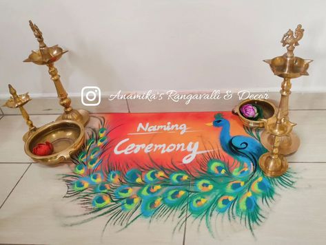 A glimpse of the Naming Ceremony's beauty. Rangoli+Decor+Name Reveal Board #NamingCeremony #TraditionMeetsBeauty #SpecialMoments #Celebration #ElegantDecor #BabyNaming #JoyfulOccasion #HeartfeltCelebration #anamikasrangavalli #namingceremonyrangoli Name Ceremony Rangoli, Rangoli For Naming Ceremony, Name Ceremony, Naming Ceremony Decoration, Name Reveal, Rangoli Art, Naming Ceremony, Flower Rangoli, Ceremony Decorations