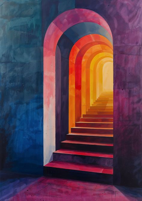 Art With Perspective, Depth In Painting, Arch Painting, Geometric Abstract Painting, Art History Major, Monochromatic Art, Painting For Home, Perspective Art, Painting Art Lesson