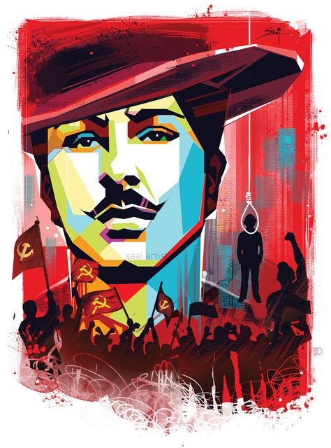 Bhagat Singh on Behance Bhagat Singh Rajguru Sukhdev Wallpapers, Bhagat Singh Poster, Indian Freedom Fighters Art, Bhagat Singh Sketch, Independence Day Aesthetic, Jay Bheem, Blue Sky Quotes, Bhagat Singh Wallpapers, Beard Illustration