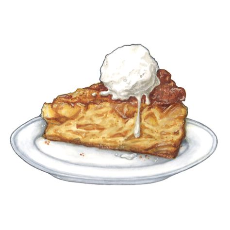 Apple Pie Drawing, Apple Pie Illustration, Apple Pie Art, Apple Pie With Ice Cream, Pie Drawing, Drawn Food, Apple Crumble Pie, Pies Art, Cookie Delivery