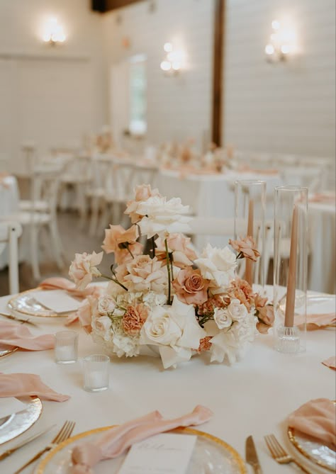 Blush And Pink Centerpieces, Fall Wedding Colors Peach, Pink Peach Cream Wedding, Blush Pink Wedding Theme Color Schemes, Pink Peach Champagne Wedding, Blush Pink And Tan Wedding, Olive And Peach Wedding, White And Soft Pink Wedding, Beige Wedding Decoration