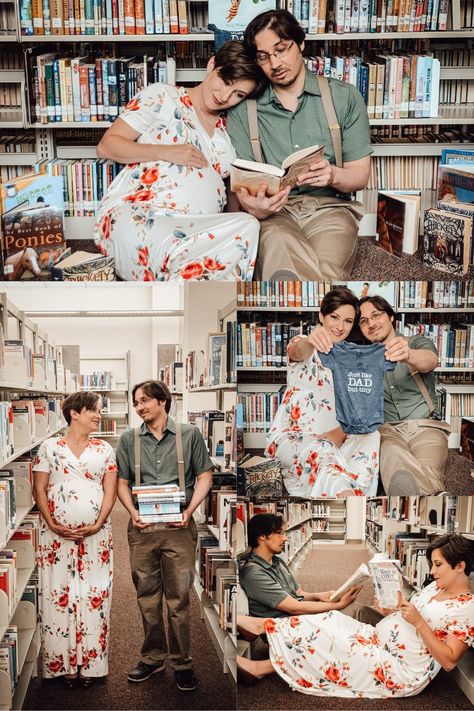 Bookstore Maternity Photos, Library Maternity Photos, Gender Reveal Photo Shoot, Bump Photoshoot, Unique Maternity Photos, Announcement Pictures, Baby Bump Photoshoot, Pregnancy Pics, Gender Reveal Photos