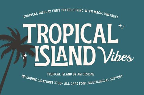 Introducing a display font called Tropical Island Vibes Inspired by Vintage Bohemian & Witches Skeletons font with the addition of the Vintage Magic font, and has 3700+ unique Ligatures with a connected display. Tropical Island Vibes is best used for titles, logos, quotes, clothing designs, invitations, flyers, posters, greeting cards, product packaging, book covers, print […] Get your free download of the Tropical Island Vibes Font now at FreeFontDL - Free Font Download! Magic Font, Summer Font, Bold Logo Design, Casual Fonts, Logo Quotes, All Caps Font, Vintage Magic, Classic Fonts, Retro Typography