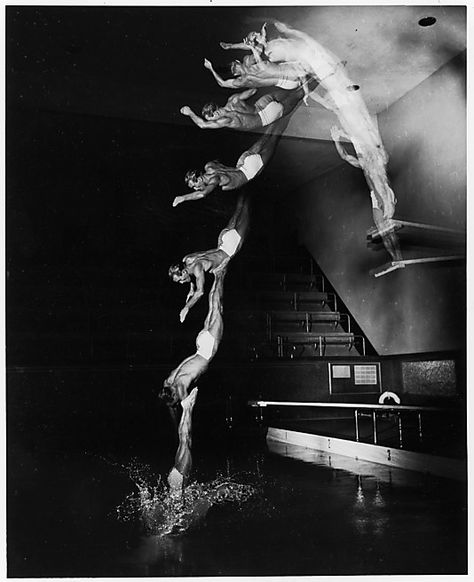 [Diver at the M.I.T. Pool]  Harold Edgerton  (American, 1903–1990)  Date: 1940, printed 1960s Still Motion Photography, Harold Edgerton, Sequence Photography, Stop Motion Photography, 1940 Style, Movement Photography, Shutter Speed Photography, Eadweard Muybridge, High Speed Photography