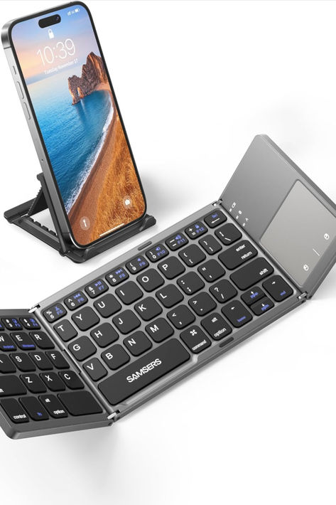 Samsers Foldable Bluetooth Keyboard with Touchpad Portable Wireless Keyboard with Stand Holder, Rechargeable Full Size Ultra Slim Pocket Folding Keyboard for Android Windows iOS Tablet & Laptop-Gray Keyboard With Touchpad, Bluetooth Keyboard, Tablet Laptop, Wireless Bluetooth, Newest Trends, Keyboard, Ios, Tablet, Laptop