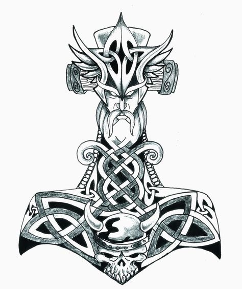 Viking symbols Symbols tattoos and Thor tattoo on Pinterest Mjolnir Tattoo Design, Warrior Symbol Tattoo, Thor Hammer Tattoo, Mjolnir Tattoo, Thor Tattoo, Hammer Tattoo, Norse Warrior, Tattoo Homme, Viking Warrior Tattoos