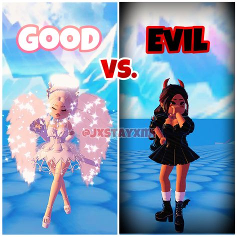 Royale High Good Vs Evil, Hero Vs Villain Royale High, Good Vs Evil Outfit, Hero's Vs Villains Royal High, Heroes Vs Villains Royale High, Good Vs Evil Royal High Outfit, Island Fits, Heroes Vs Villains, Royals High