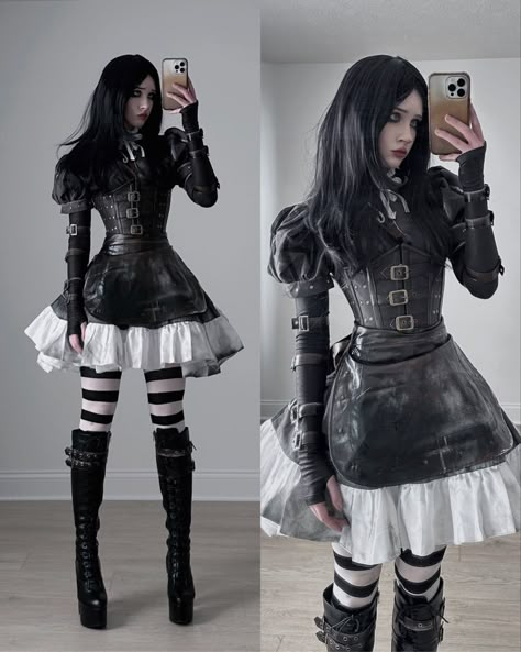 Alice Madness Returns Cosplay, Goth Outfits Aesthetic, Nora Fawn, American Mcgee’s Alice, American Mcgee, Goth Outfit Inspo, Alice Cosplay, Fantasy Garb, Cosplay Idea