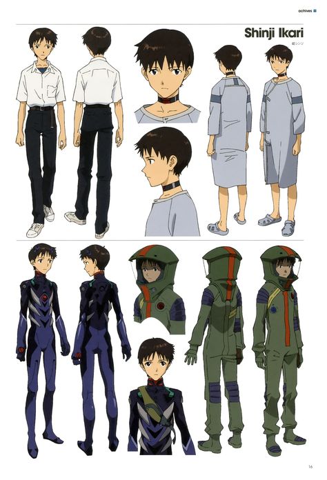 /Ikari Shinji Evangelion 3.0 Theatrical Booklet Shinji Reference, Evangelion Inspired Outfit, Shinji Cosplay, Anime Character Sheet, Yoshiyuki Sadamoto, Evangelion Shinji, Shinji Ikari, Evangelion Art, Character Model Sheet