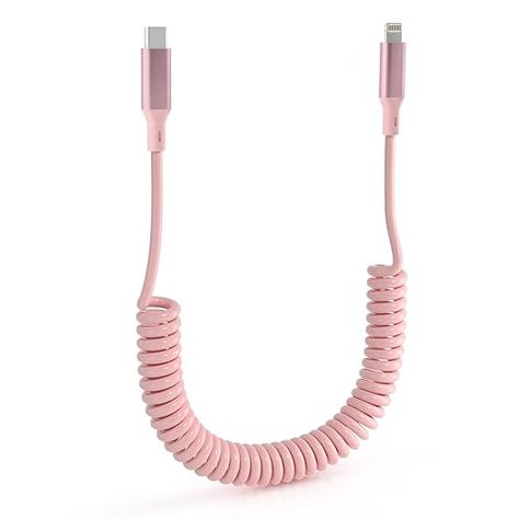 Amazon.com: Pink Coiled USB C to Lightning Cable MFi Certified for iPhone/iPad/iPod/Apple CarPlay, PD 27W Fast Charging with Data Transfer USB-C iPhone Charger Cord, Short Retractable : Electronics