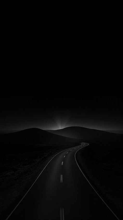 High Way Road Night, Dark Road Wallpaper, Black Minimalist Wallpaper, Black Iphone Wallpapers, Iphone Wallpaper Dark, Deep Wallpaper, Black Landscape, Dark Road, Paradise Wallpaper