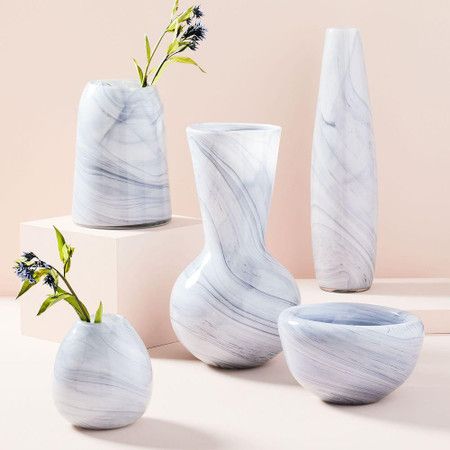 Marbled Glass Vases | west elm Canada Marble Handicraft Products, Marble Flower Vase, Marbled Ceramics, Marble Vase Design, Marble Handicraft, Marble Vases, Vase Project, Dark Goddess, Stone Vase