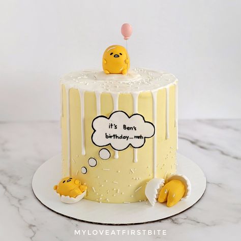 cute milk tea buttercream cake with fondant gudetama figurines! @myloveatfirstbite Gudetama Figurines, Gudetama Cake, Milk Tea Cake, Doodle Cake, Treats Birthday, Best Mac N Cheese Recipe, Cake Inside, Cute Milk, 10 Birthday Cake