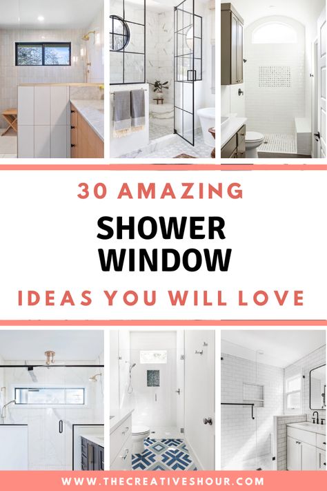 Discover creative shower window ideas for a perfect blend of privacy and natural light. Expert tips to transform your bathroom oasis. Bathroom Remodel Shower With Window, Bathroom Shower With Window Ideas, Bathroom Showers With Windows In Them, Shower With Off Center Window, Small Bathroom Shower With Window, Shower By Window, Windows In Showers What To Do With, Showers With A Window, Bathroom Windows Privacy