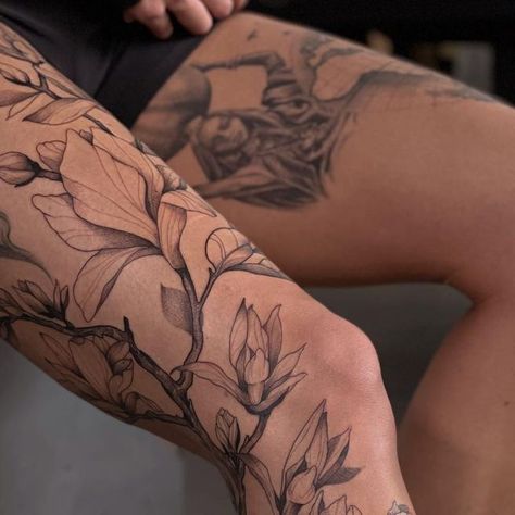 Past two days were spent on @anettegertz_ leg making this magnolia branch 🌿 @ironinktattoo @ir... Magnolia Tattoo Leg, Magnolia Flowers Tattoo, Magnolia Flower Tattoo, Magnolia Tattoo, Magnolia Branch, Branch Tattoo, Sleeve Ideas, Leg Sleeve, Sleeves Ideas