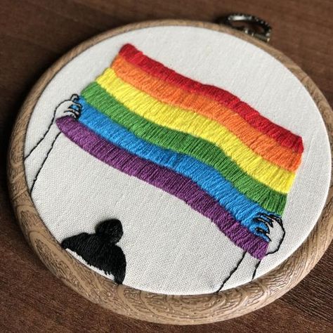 Pride Embroidery Ideas, Pride Embroidery, Stonewall Riots, Embroidered Rainbow, Etsy Embroidery, Fiber Art Wall Hanging, Textile Art Embroidery, Christmas Embroidery Patterns, Flag Embroidery