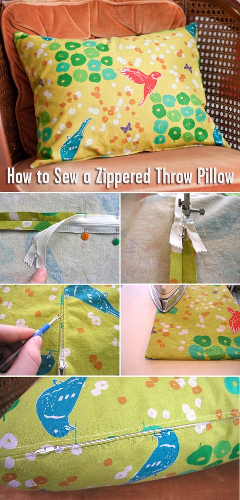 How to Sew a Zippered Throw Pillow Standard Pillow Sizes, Clothes Makeover, Zipper Tutorial, Diy Throw Pillows, Cushion Tutorial, Denim Pillow, Zippered Pillow Cover, Purse Tutorial, Craft Project Ideas