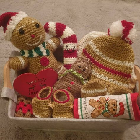 Babys first Christmas Hamper - Gingerbread man Crochet Hamper, Christmas Hampers, Babys First Christmas, Christmas Hamper, Baby Gift Basket, Baby Christmas, Crochet Christmas, Christmas Crochet, Christmas Baby