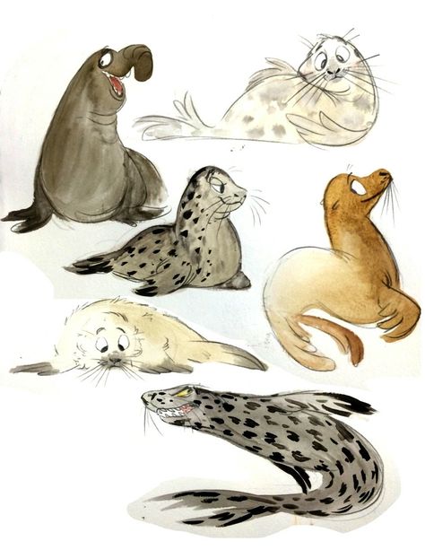 Seal Character Design, Seal Fursona, Sea Lion Drawing, Arctic Illustration, Seal Character, Cute Sea Lion, Seal Drawing, Seal Cartoon, Sea Murals