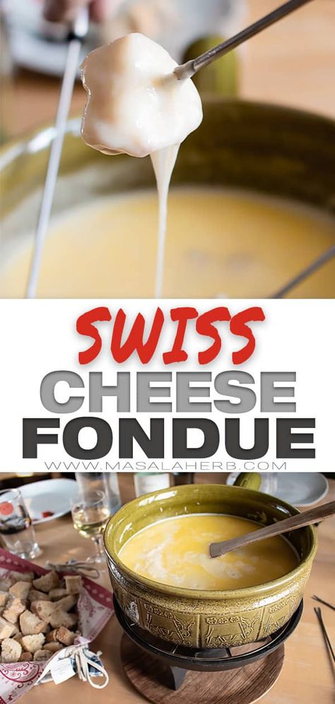 Gouda Cheese Fondue, Swiss Cheese Fondue Recipe, Fondue At Home, Pizza Raclette, Easy Cheese Fondue, Cheese Fondue Recipe, Swiss Cheese Fondue, Holiday Party Food, Swiss Fondue