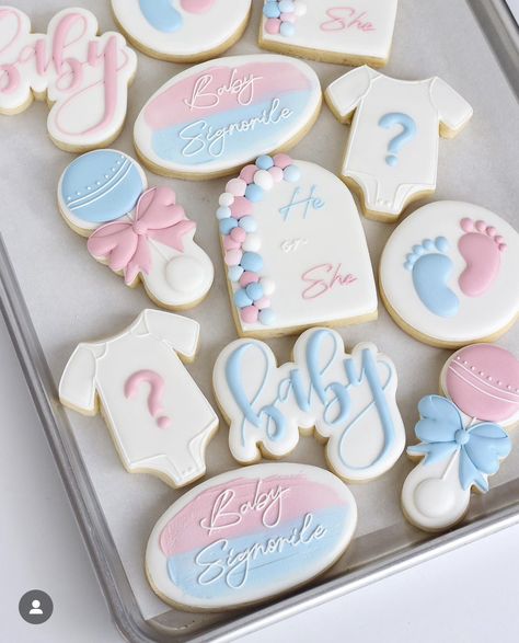 Gender Reveal Cookies Decorated, Twin Reveal, Gender Reveal Cakes, Baby Shower Guessing Game, Royal Cookies, Baby Reveal Cakes, Cookies Decoration, Simple Gender Reveal, Gender Reveal Baby Shower Themes