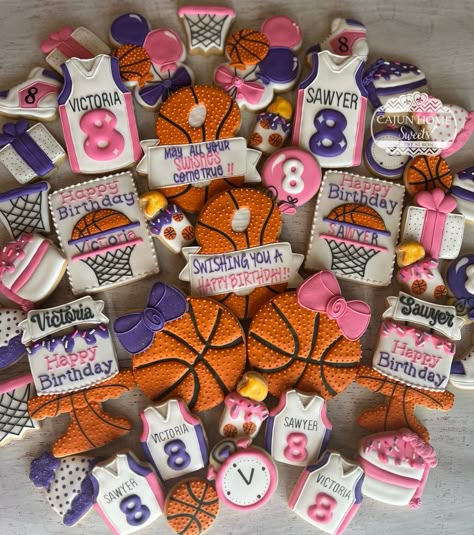 Girls Basketball Birthday Girly Basketball Cake, Girls Basketball Party Ideas, Girls Basketball Birthday Party, Girls Sports Birthday Party, Ball Theme Birthday, 13th Birthday Party Ideas For Girls, Basketball Birthday Cake, Basketball Party Decorations