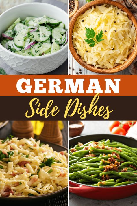 Bring the taste of Germany into your kitchen with these 20 delicious German side dishes! From potato pancakes to sauerkraut, these sides will turn dinner into your very own Oktoberfest! German Cuisine Recipes, German Recipes Dinner, German Side Dishes, Best German Food, Easy German Recipes, German Christmas Food, Traditional German Food, German Food Authentic, Party Bites