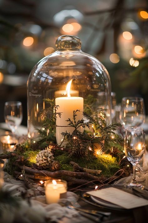 Rustic wedding centerpieces embrace natural beauty with elements like wood, mason jars, and burlap. See more ideas here. Fantasy Centerpieces Wedding, Enchanted Wedding Centerpieces, Woodland Theme Wedding Decorations, Wood Slab Centerpieces, Whimsical Centerpiece Wedding, Vintage Wedding Theme Elegant, Lantern Centerpieces With Flowers, Enchanted Forest Wedding Centerpieces, Enchanted Forest Table Decor