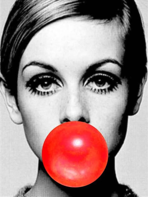 1960 Makeup, Bubble Gum Blowing, Girly Collage, Pop Art Photography, Hubba Bubba, Pop Art Canvas, Red Art Print, Pop Art Print, Red Art