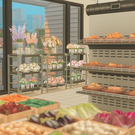 sims 4 grocery store build ~ all cc is linked ♡ Sims 4 Stores Retail, The Sims 4 Grocery Store Cc, Sims 4 Retail Store No Cc, Sims4 Grocery Store, Sims Grocery Store, The Sims 4 Retail Store Cc, Ts4 Retail Cc, The Sims 4 Retail Store, Clothing Store Sims 4