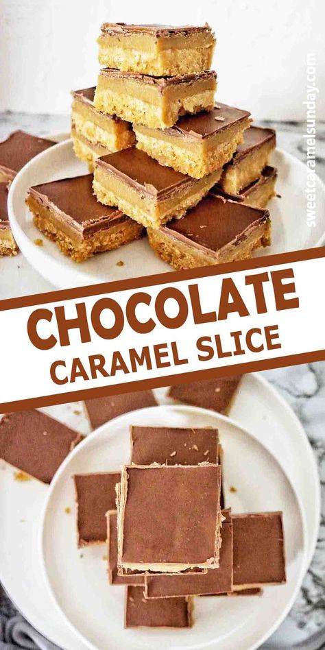 Easy Caramel Slice, Caramel Slices, Chocolate Caramel Slice, Healthy Dessert Recipes Easy, Easy Caramel, Chocolate Slice, Caramel Slice, Biscuits Easy, Slices Recipes