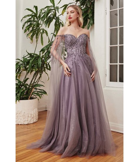 Boho Dress Formal, Details Drawing, Gown With Cape, Cape Sleeve Dress, Beaded Cape, Evening Gala, Intricate Beading, Strapless Prom Dress, Cinderella Divine