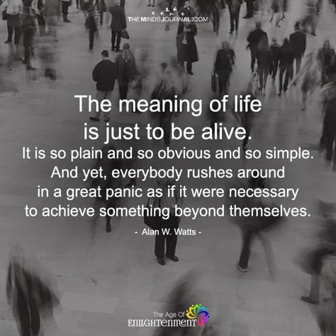 The Meaning Of Life Is Just To Be Alive - https://themindsjournal.com/meaning-life-just-alive/ Alive Quotes, The Minds Journal, Minds Journal, Alan Watts, Meant To Be Quotes, The Meaning Of Life, Truth Of Life, Life Force, Morning Motivation