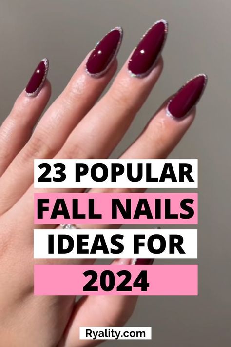 The almond fall nails are sooooo cute Black Cherry Nails, Almond Fall Nails, Types Of Nails Shapes, Best Fall Nails, Fall Almond Nails, Burgundy Nail Designs, Long Almond Nails, Cherry Nails, Cute Nails For Fall