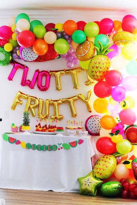 Tutti Frutti Birthday Party Outfit, 2 Year Party Ideas, Summer Two Year Old Birthday, Two Tii Fruit Birthday Theme, Two Tti Frutti Birthday Party Decor, Tuti Fruiti Birthday Party, Two-ty Fruity Birthday Party, Two Year Old Bday Themes, Two Ti Fruiti Birthday