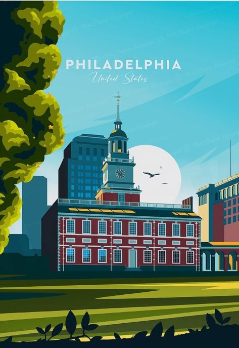 Philadelphia Travel, Historic Philadelphia, Smart Packing, Wanderlust Decor, City Vector, Dream Vacations Destinations, Stitch Ideas, Philadelphia Pennsylvania, Travel Wall Art