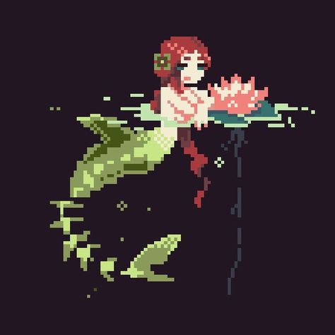 Pixel Mermaid, The Poison, Cool Pixel Art, Pixel Art, Needlework, Mermaid, Cross Stitch, Lake, Pattern