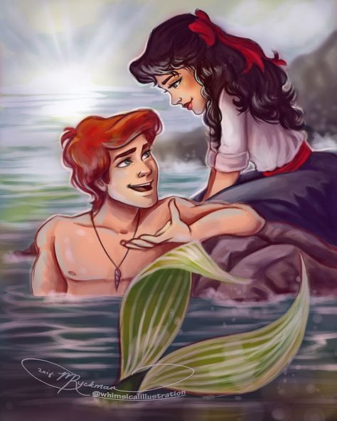 A #mermay genderbend redraw of Ariel and Eric from the Little Mermaid.🌊 . I did the original coloured pencil drawing a year ago and thought… Disney Gender Swap, Gender Bent Disney, Ariel And Eric, Humor Disney, Disney Gender Bender, Cartoon Style Drawing, Disney Crossovers, Disney Princes, Disney Couples